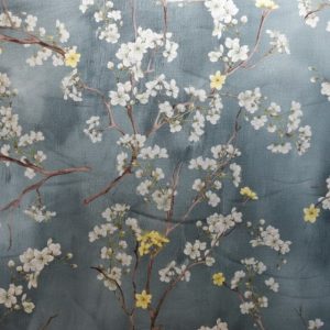 tela flor almendro turquesa 100 algodon lucio