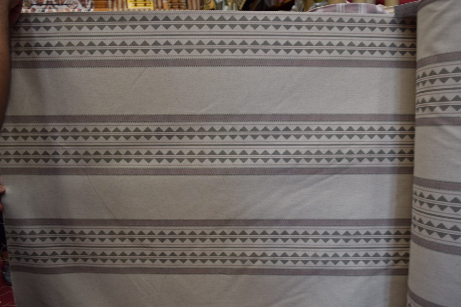 tela geometrica rayas beige algodon lino lucio