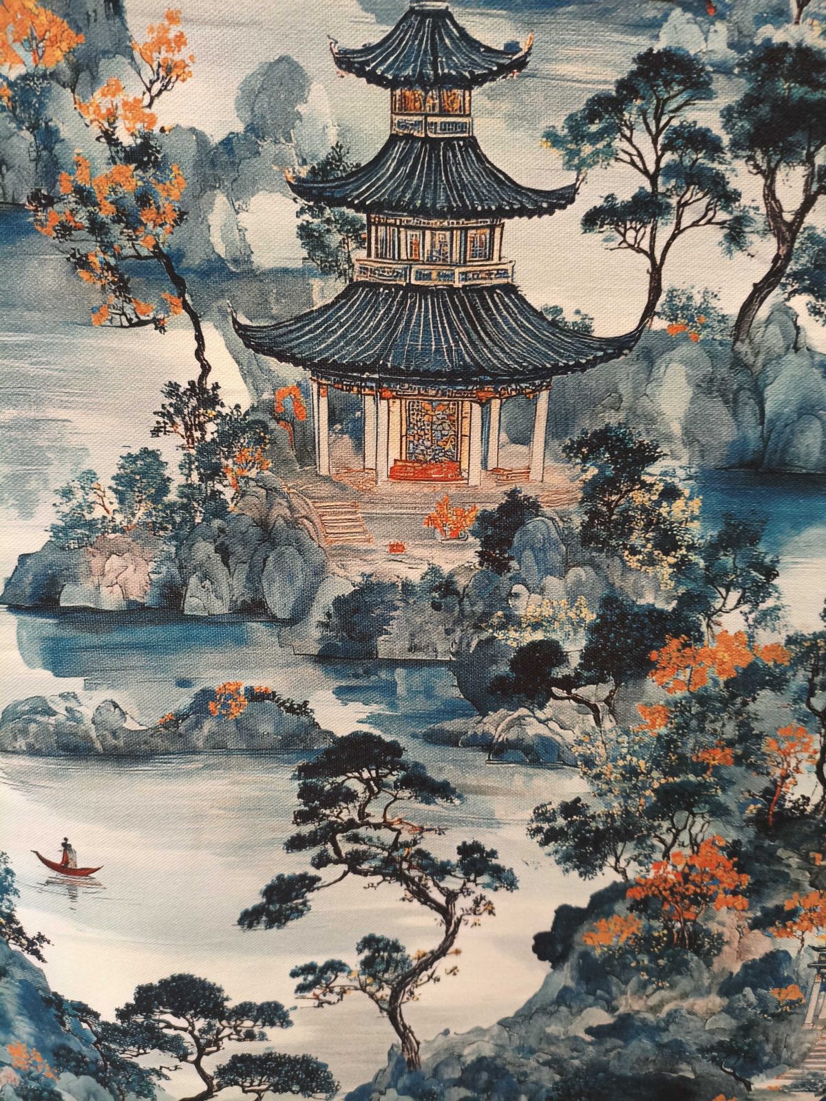 tela estampada turquesa algodon 100 nagasaki detalle lucio