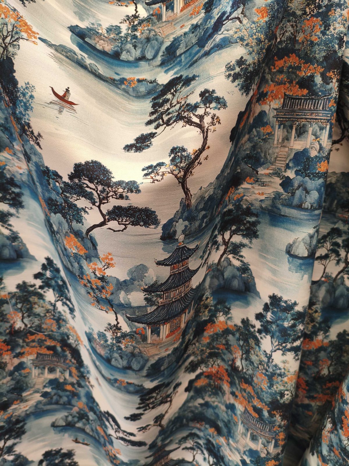 tela estampada turquesa algodon 100 nagasaki pliegue lucio