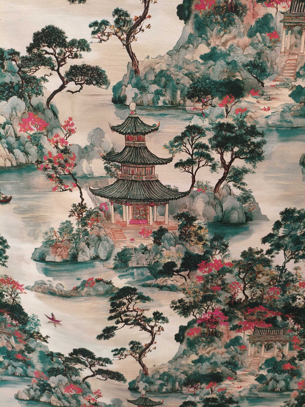 tela estampada verde algodon 100 nagasaki detalle lucio