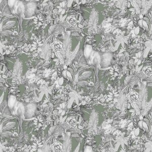 tela estampada algodon 100 verde ciervo lucio