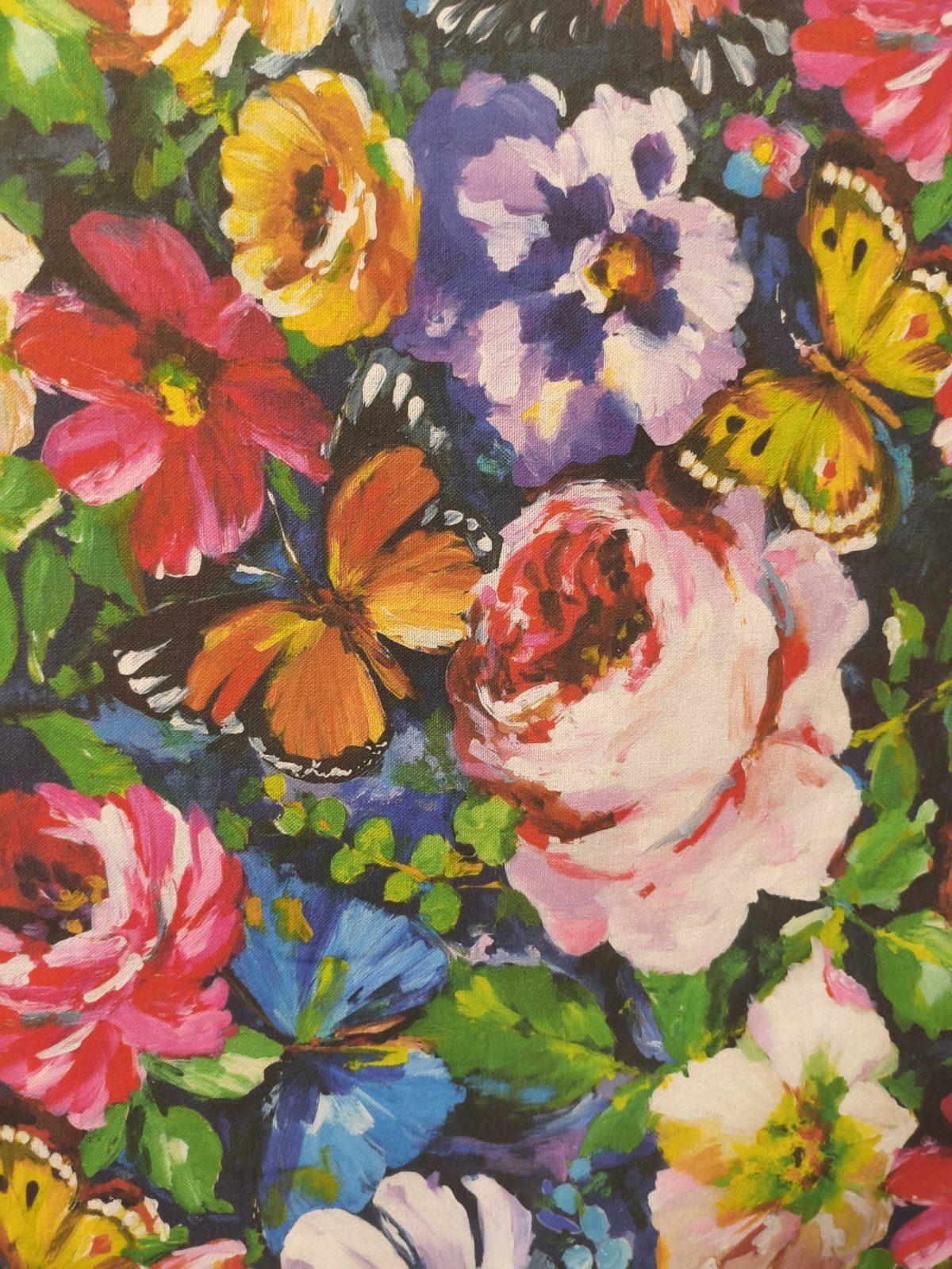 tela estampada flores multicolor algodon 100 mati detalle lucio