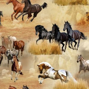 tela estampada multicolor algodon 100 horses lucio