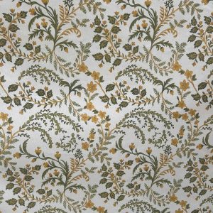 tela estampada floral verde mostaza lucio