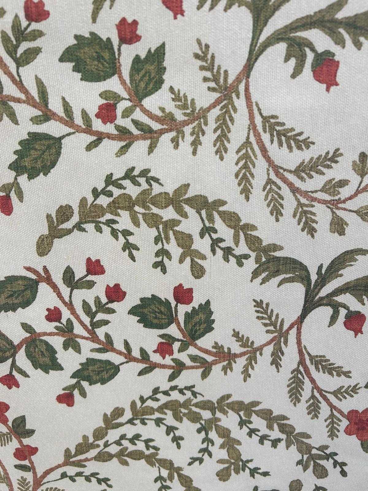tela estampada floral verde rojo detalle lucio
