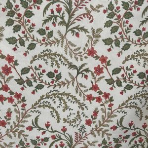 tela estampada floral verde rojo lucio